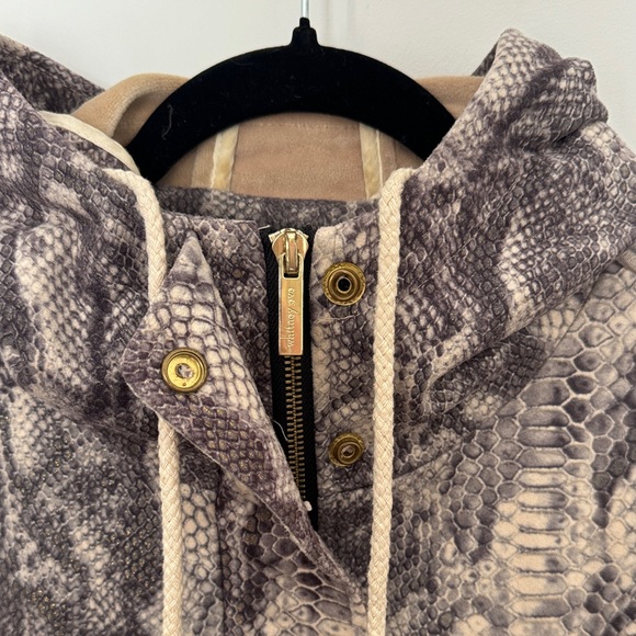 Whitney Eve Snake Print Suede Hooded Jacket - Brown and Cream - Picture 3 of 5
